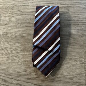 Alfani Brown & Different Blue Shades Striped 100% Silk Neck Tie